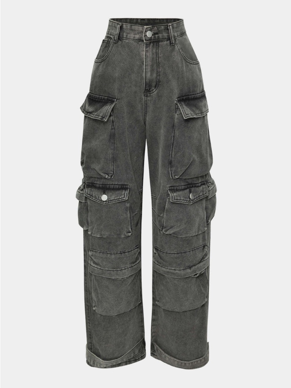 MICAS High-Waist Cargo Wide Leg Jeans - Washed Gray